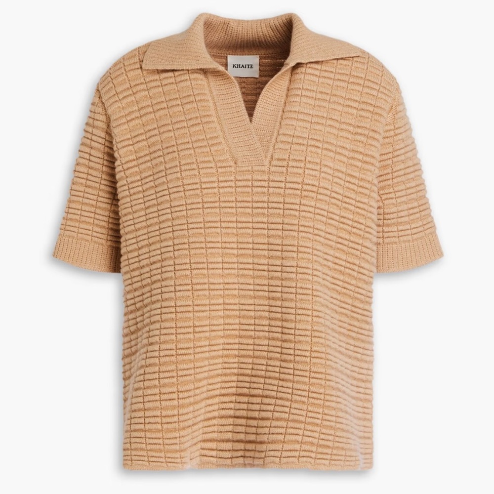 KHAITE Tan Textured Knit Blouse
